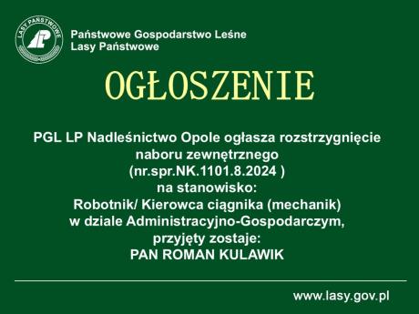 Ogłoszenie dot. rozstrzygnięcia naboru